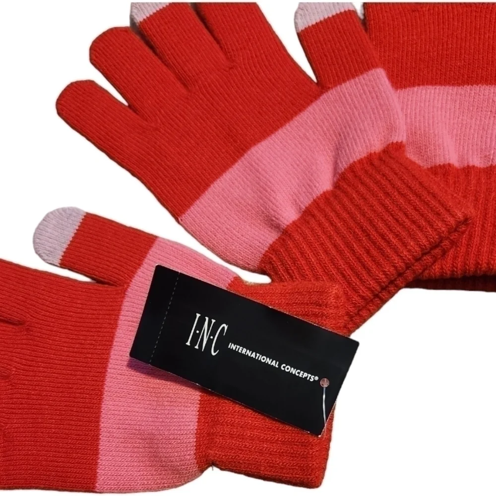 INC Women's Pair + 1 Red Pink Light Purple Gloves Set Gift Set NWT